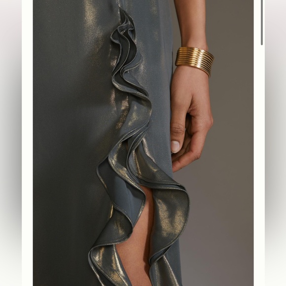 ✨ Anthropologie Ruffle Slit Maxi Skirt Sz M - Picture 4 of 5